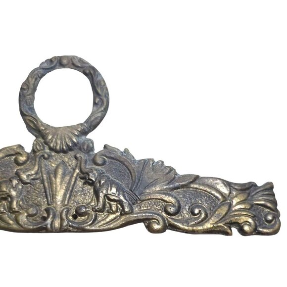 Vintage Solid Brass Bellpull Tapestry Hanger Ornate Elephants Embroidery Hanger - Picture 7 of 16